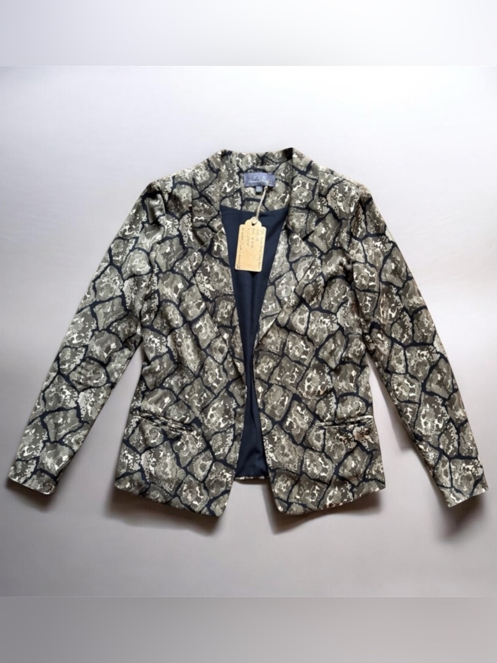 PJK Green Snakeskin Print Open Front Blazer | XS/S | Lightweight